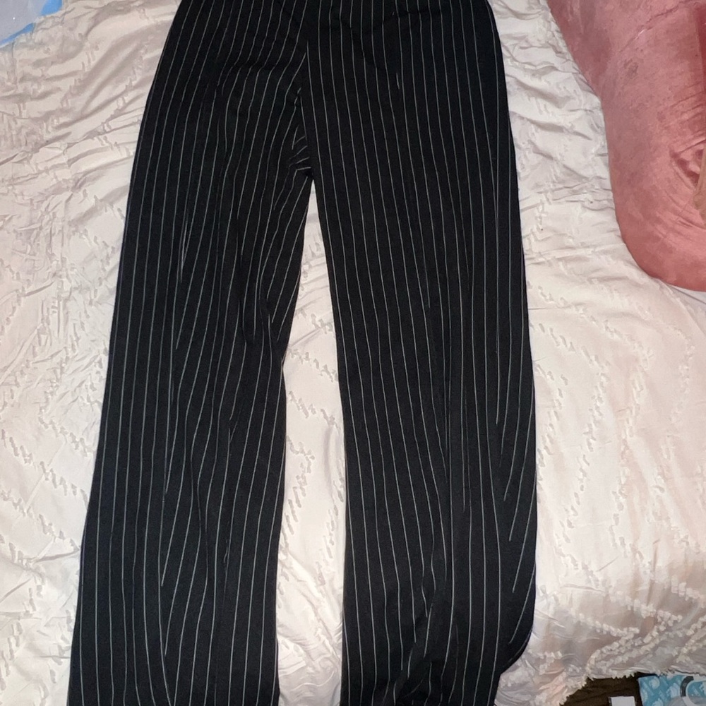 Black Pinstripe Wide-Leg Pants